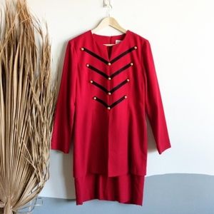 Vintage Military Style Button Dress Red and Gold